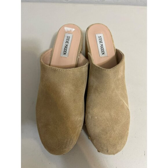 Steve Madden Brooklyn Beige Leather Suede Gold Studded Clog 9M - Picture 1 of 9